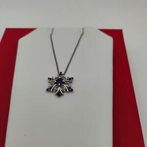 Dainty Navy Spinel Snowflake on an 18-in Two-Tone Box Chain